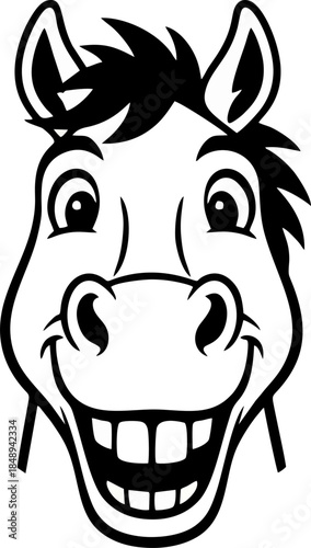 Cheerful Grinning Horse Face Vector for Children's Products and Stickers