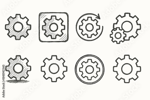 Gear icons outline set. Machinery, engineering, repair symbols collection