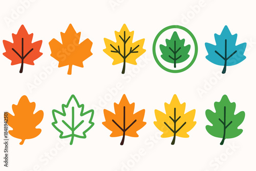 Autumn leaves icon set. Fall, nature icons in flat style for seasonal designs