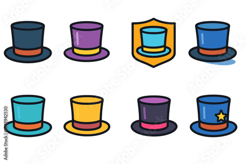 Hat collection flat icon set. Fashion, style headwear icons in flat design