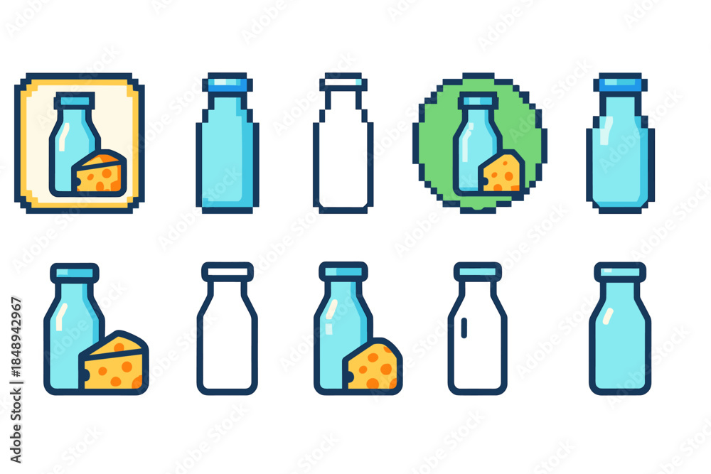 Fototapeta premium Dairy, milk outline icon set. Cheese, drink, food, grocery icons linear collection