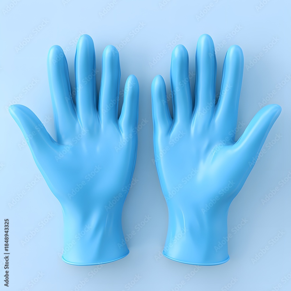 Obraz premium Pair of Blue Disposable Medical Gloves on Light Blue Background