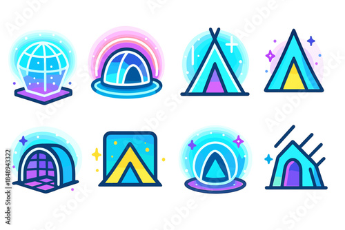 Camping and adventure icon set in flat style. Outdoor, camping, nature icons.