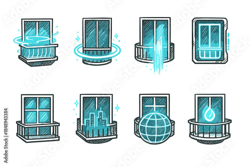 Virtual reality, space-themed 3d icon set. Futuristic, sci-fi, augmented reality designs.