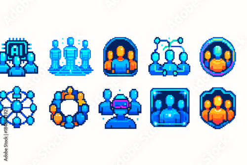 Teamwork, collaboration solid icon set. Group, connection, communication icons solid style
