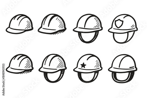 Construction helmet outline icon set. Safety, gear, protection icons collection