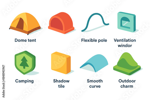 Camping essentials 3d icon set. Outdoor gear symbols in a 3d collection