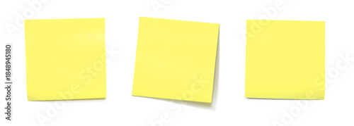 Three Yellow Sticky Notes On transparent Background For Office, Study, And Planning