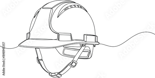 Construction Safety Helmet Line Art Vector Illustration Showing Protective Hard Hat Outline for Industrial Work, Engineering Projects, Workplace Safety Graphics, and Building Industry Designs