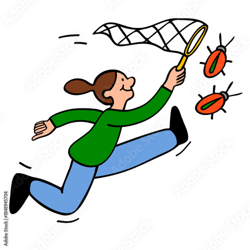Bug security and girl with butterfly net
