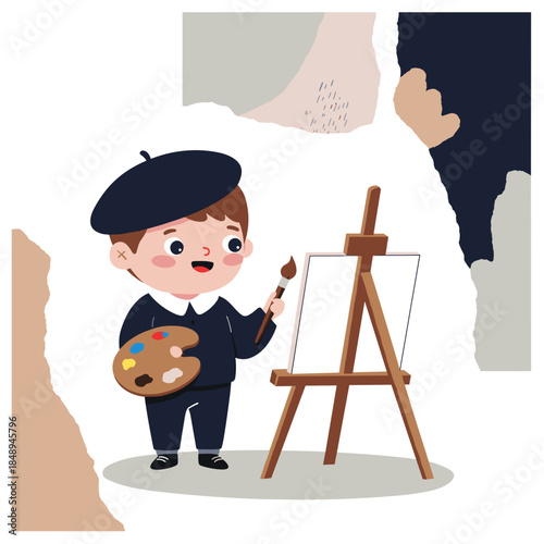 little artist painting on canvas for creative blogs, art school websites, children's education, hobby flyers, craft tutorials and nursery decor, with copy space