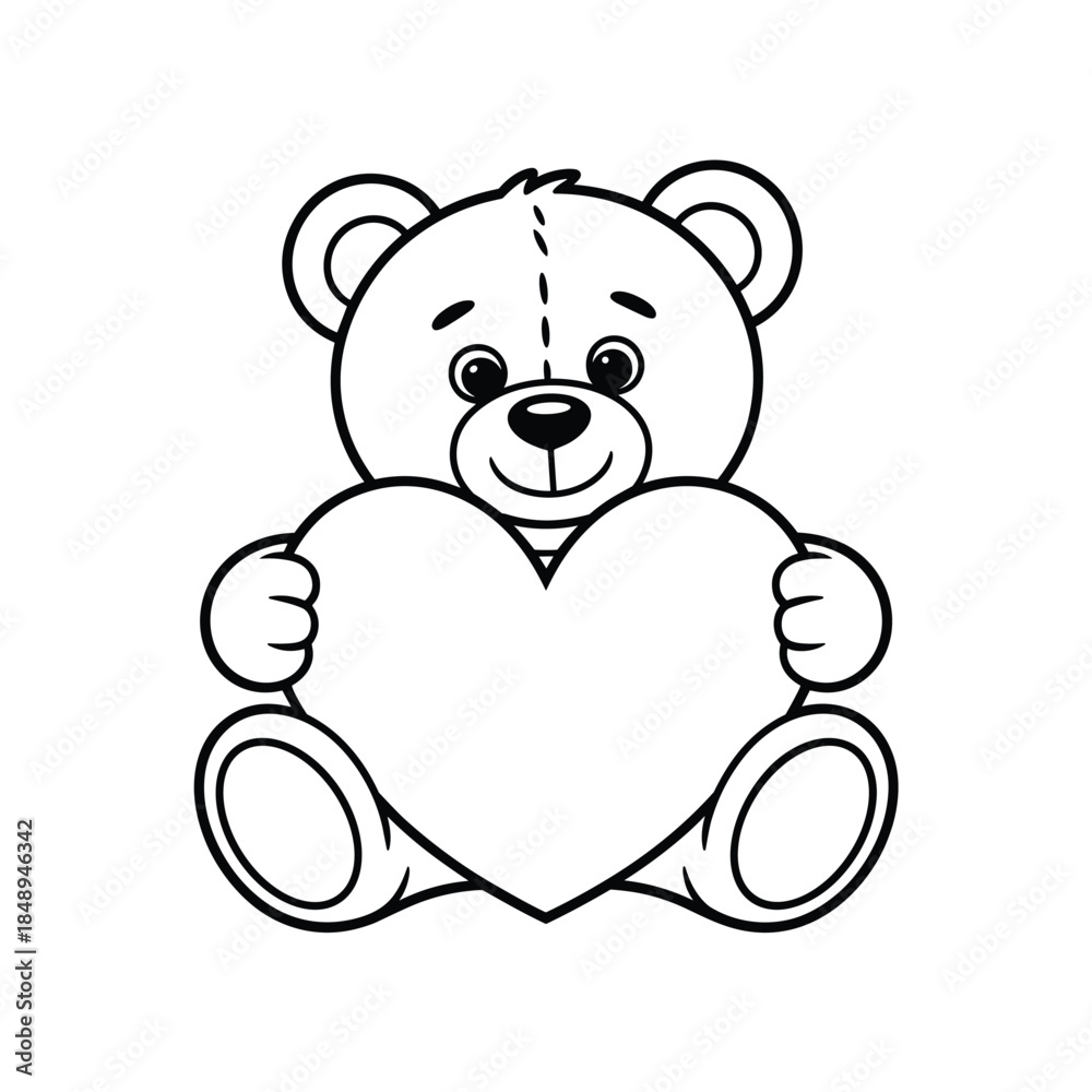 Fototapeta premium Cute teddy bear holding heart with love and affection