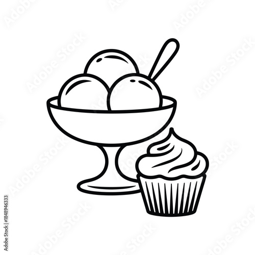 Delicious ice cream sundae and cupcake treat