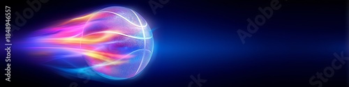 Basketball ball banner with dynamic colorful energetic light trails. Basketball wallpaper