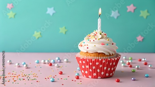 Birthday Cupcake With One Candle
