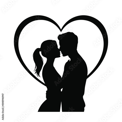 Romantic couple sharing tender moment in heart shape