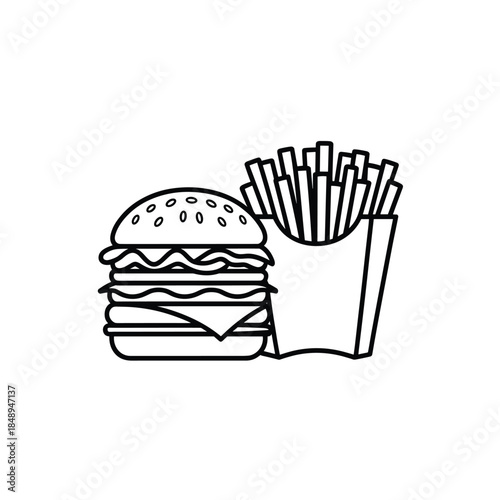 Tasty burger and crispy fries combo meal