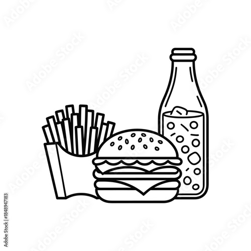 Tasty fast food combo with burger, fries, and soda