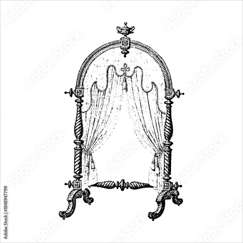 Ornate Vintage Mirror with Draped Curtains