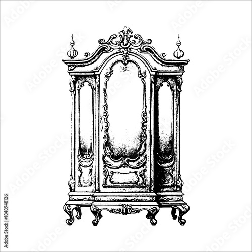 Ornate Vintage Wardrobe Cabinet Illustration
