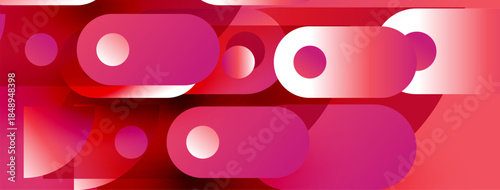 Abstract composition featuring overlapping pink shapes, circles, rectangles. Gradient hues create depth, modern aesthetic.