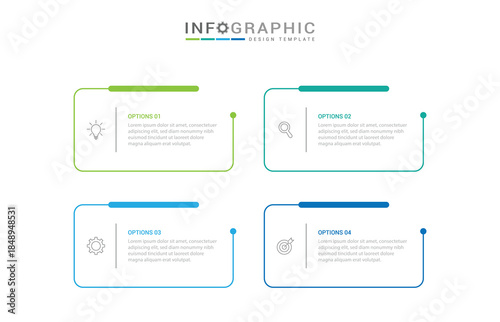 4 steps infographic template with 4 options. Flowchart that can be used for business report, data visualization and presentation. Timeline infographic elements vector illustration.