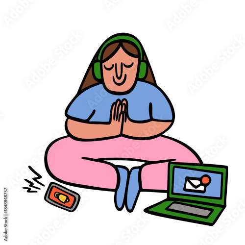 Woman ignoring calls and messages while meditating