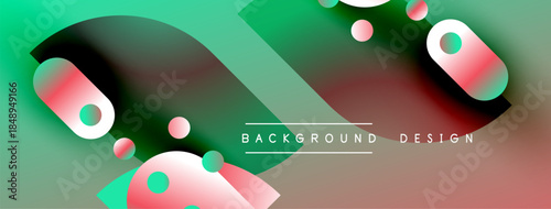 Abstract vibrant design features flowing shapes, gradients. Pink, green hues dominate composition. Text reads background design. Modern aesthetic.