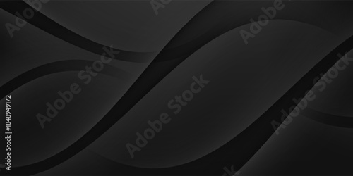 3D black geometric abstract background overlap layer on dark space with waves shape decoration. Minimalist modern graphic design element cutout style concept for banner, flyer, card, or brochure cover