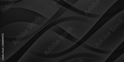 3D black geometric abstract background overlap layer on dark space with waves shape decoration. Minimalist modern graphic design element cutout style concept for banner, flyer, card, or brochure cover