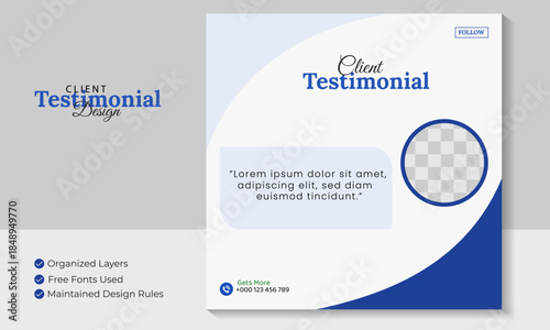 Customer testimonial design client feedback vector design template client testimonial design client testimonial social media web banner template.