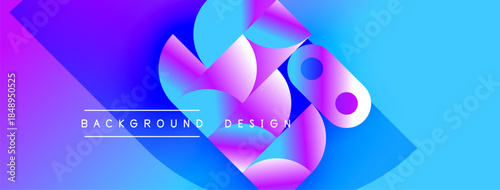 Abstract vibrant design features flowing shapes, purple hues blending into bright blue. Text reads background design. Modern, dynamic composition.
