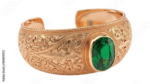Vászonkép Isolated gold bracelet with a green stone, jewelry for an elegant woman, fashion