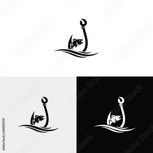 Simple Fishing Logo and Hook Eye Fish Hunter Logo Design