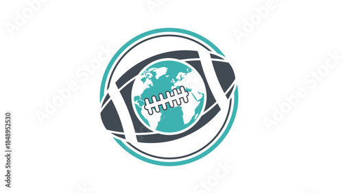 Global American Football and Globe Logo within a Circle on Isolated White Background