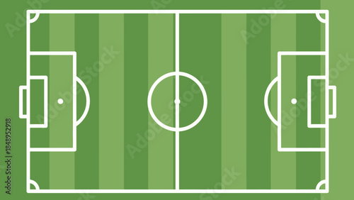 Top View of Green Soccer Football Field Pitch Layout with Markings