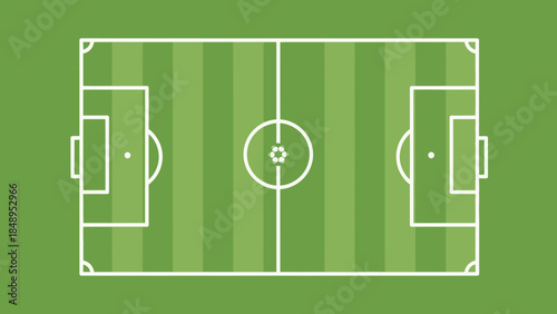 Top View of Green Soccer Football Field Pitch with Markings and Goals