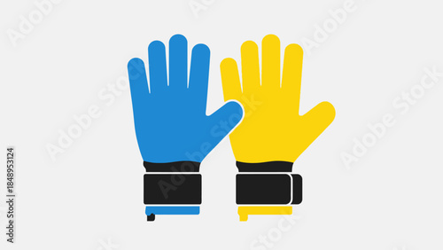 Pair of Blue and Yellow Goalkeeper Gloves on Isolated White Background
