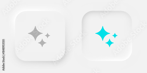 A set of white square buttons with a gray and blue artificial intelligence badge. Buttons in the neumorphic style. Vector graphics EPS 10.