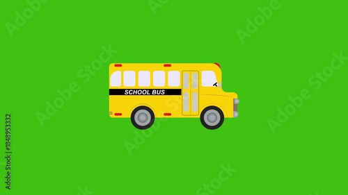 Animated yellow school bus motion video