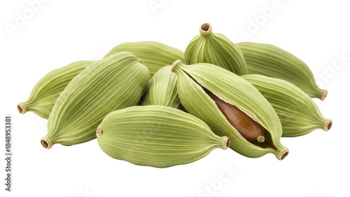 Cuadro en lienzo Isolated pile of fresh, green cardamom pods, an aromatic spice used in cooking a