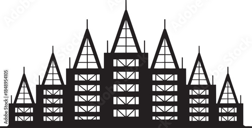 Gothic architecture silhouette with sharp triangular roofs against transparent background vector