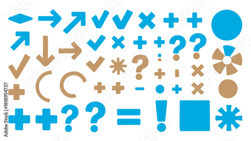 A collection of blue and brown common graphic symbols and icons for user interfaces isolated on transparent background, Vector, illustration