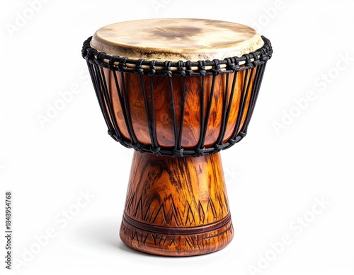 A detailed image of a hand drum on white