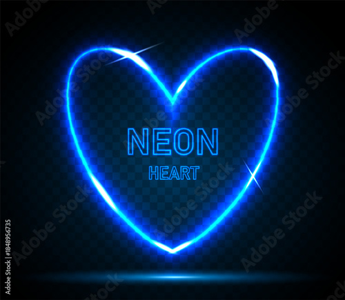 Neon heart-shaped frame with a place for text on a black and blue background. Neon futuristic elements for your design. Vector illustration.