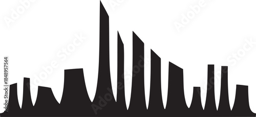 Abstract cityscape silhouette with sharp geometric skyscraper shapes and jagged lines