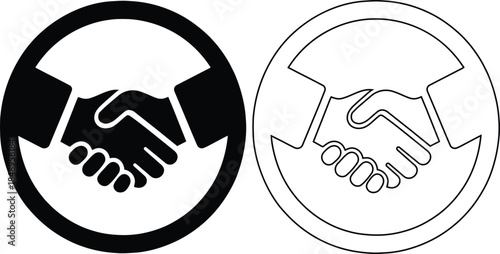 Black and White Handshake Icon on Transparent Background