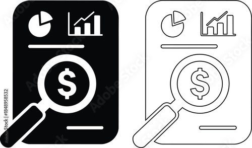 Financial Analysis Magnifying Glass Icon Business Report
