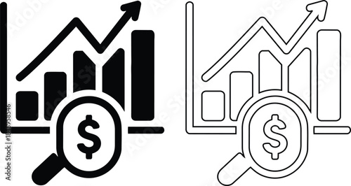 Financial Growth Analysis Chart with Magnifying Glass