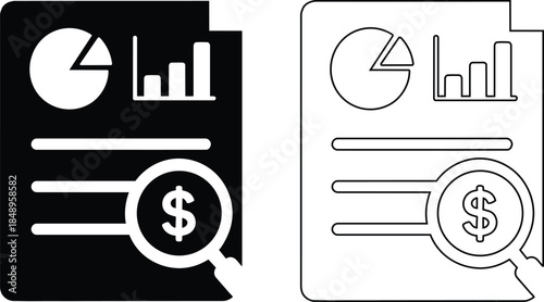 Financial Report Analysis with Magnifying Glass and Charts